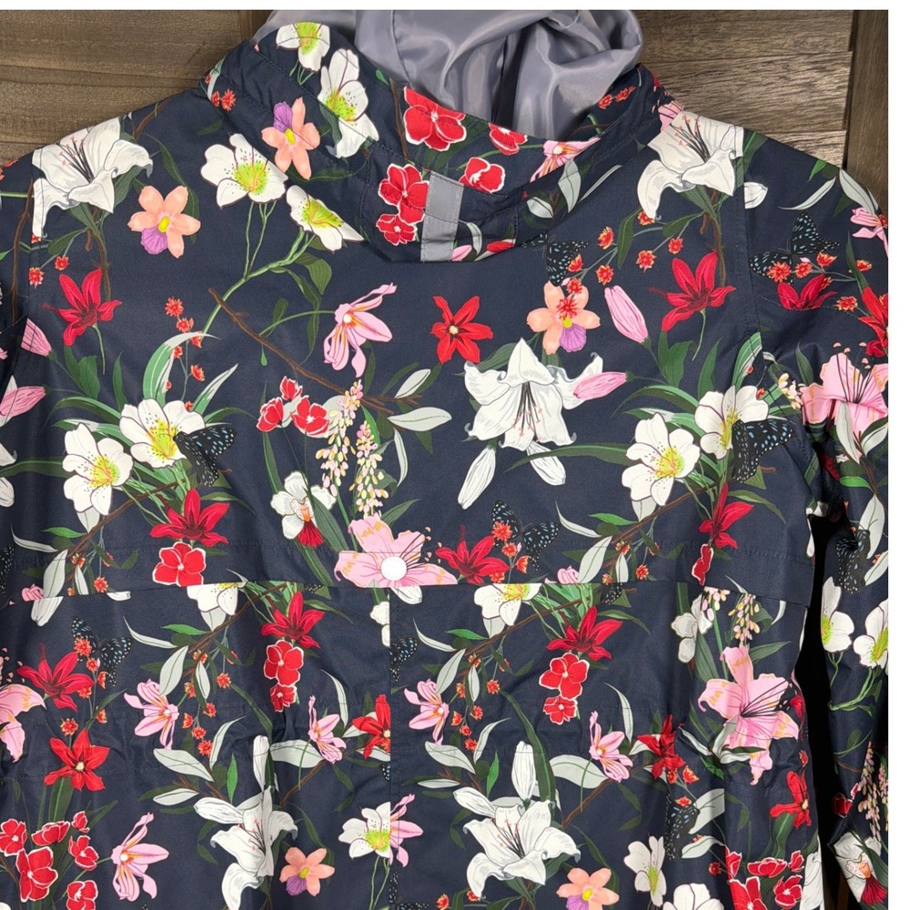 Nuage Women 1X Floral Butterfly Hooded Rain Jacket Navy Blue Full Zip Mesh Lined - Picture 6 of 10